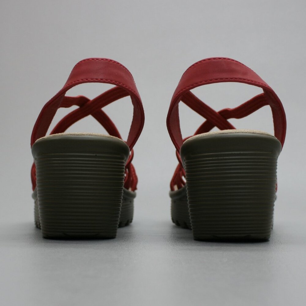 Skechers Ladies 8 Parallel-Crossed Wires Red Slingback Wedge Heels Sandals Shoes - Picture 4 of 10
